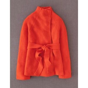 Boden Barcelona Belted Wrap Cardigan Women 6 Orange Red Wool Alpaca Blend